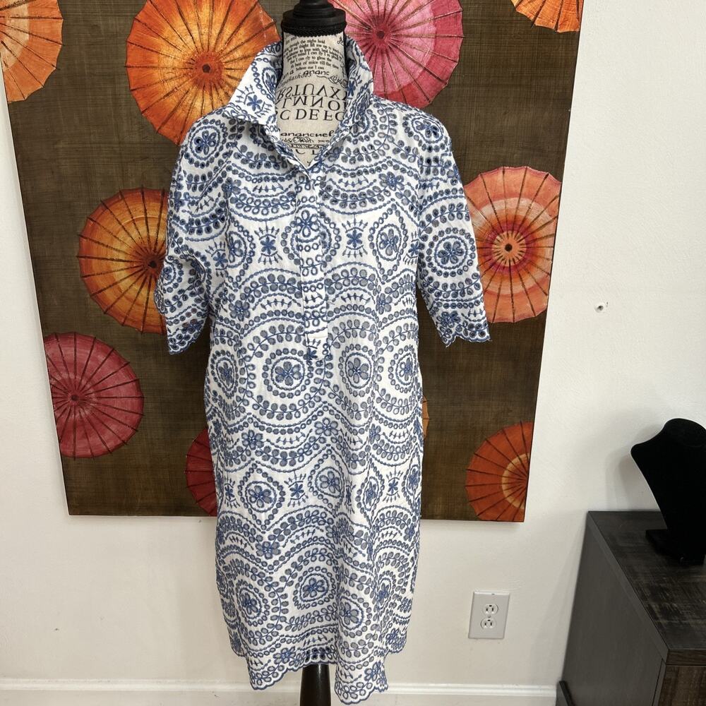 MISA Los Angeles Lucia Blue Midi Dress Cottage Feminine Resort Vacation NWT Sz M - Picture 2 of 6